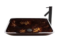 VIGO Rectangular Brown and Gold Fusion Glass Vessel Sink and Dior Faucet Set