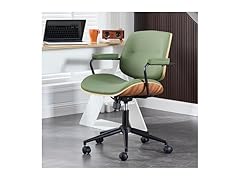 BV Mid Century Modern Office Chair Set of 1, Swivel Rolling Deak Chair with Armrests and Walnut Back, Adjustable Desk Chair for Home Office, Green (Open Box)