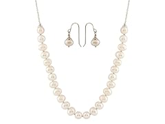 Fancy Silver Pearl Necklace Stud Set