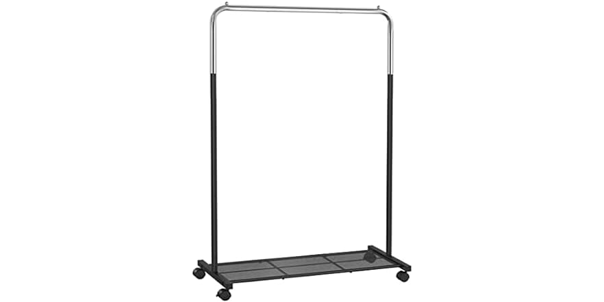 SONGMICS Clothes Rack with Wheels, Black + Chrome