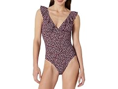 Amazon Essentials Women's Ruffle V-Neck Swimsuit