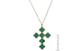 Gold Plated Green Clover Cross Pendant