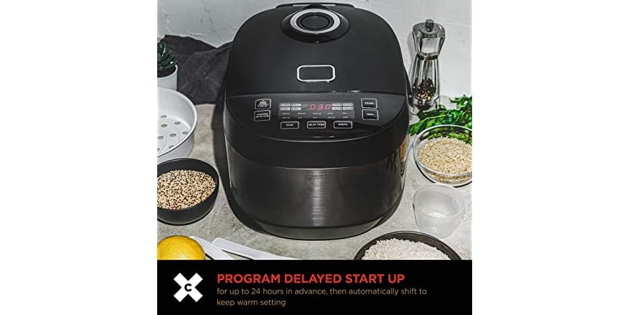 Crux 12-Cup Rice Cooker & Multi-Cooker - 10-in-1 Appliance For Rice, Steaming, Slow Cooking & More, Non-Stick Bowl, Dishwasher Safe