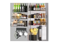 Magnetic Spice Rack for Refrigerator, 10 Pack Black