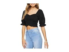 Forever 21  (S) Ruched Eyelet Crop Top Black