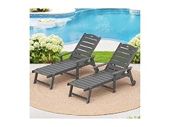 LUE BONA Set of 2 Dark Grey Chaise Lounge Chairs