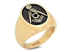 2-Tone 18kt SS Masonic Ring w/ Black IP