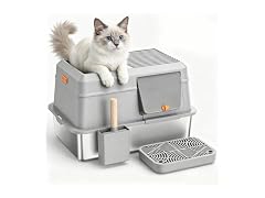 CatbruLop Extra Large Enclosed Stainless Steel, Grey