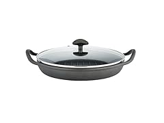 Cast Iron Grill Pan With Glass Lid, 12.25"