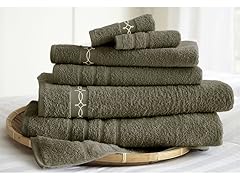 6-Piece Embroidered Cotton Towel Set with Accordion Ribbon
