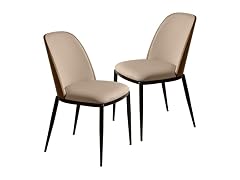 LeisureMod TCWN18BG2 Tule Dining Chair Walnut/Beige