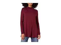 Womens Jersey MockNeck Swing Tunic Dark Burgundy (S)