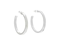 GUESS "Basic" Silver Logo Open Hoop Earrings