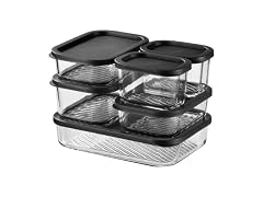 EATEX Grooved Base Glass Meal Prep Containers, 6 Pack Black