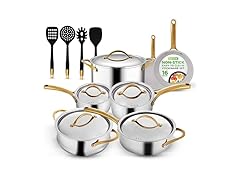 NutriChef 16 Piece Stainless Steel Cookware Set