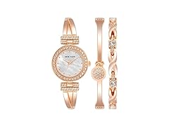 Anne Klein Womens Crystal Bangle Watch Set