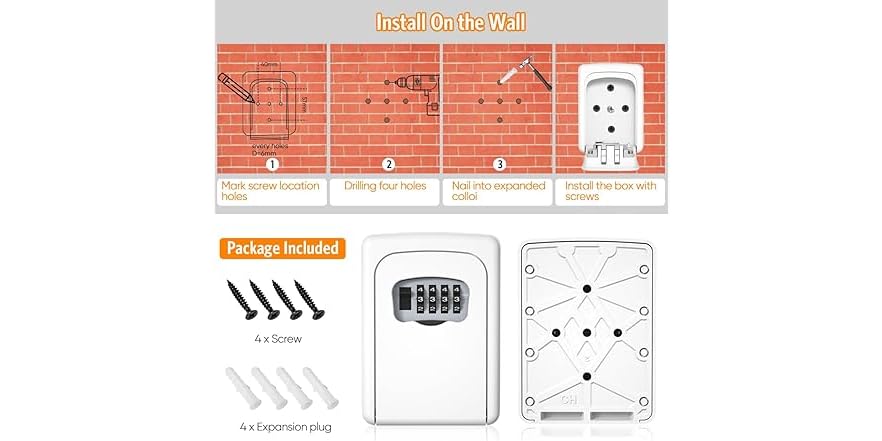 White Key Lock Box Key Lock Box Wall Mounted, White 2 Pack