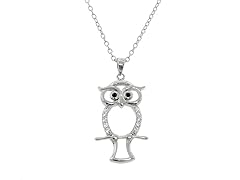 Sterling Silver Pave Owl Necklace