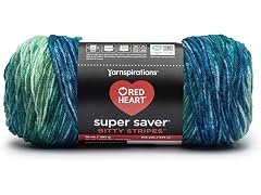 Red Heart Super Saver Bitty Stripes Yarn- Seaweed
