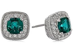Amazon Essentials Women Emerald Halo Stud Earrings