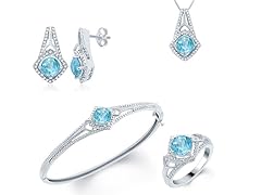 Created Blue Topaz And Diamond 4 Pc Set, 0.3ct