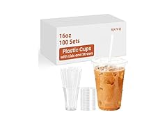 100 Pack Plastic Cups with Lids and Straws