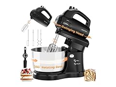Stand Mixer Electric Kitchen Mixer, 3.2 QT Auto-Rotating Bowl & Beater Tilt-Head 2-IN-1 Standing Hand Mixer, 250 Watt 5-Speed with Turbo Boost Household Mixer with Beaters & Dough Hooks for Baking (Open Box)