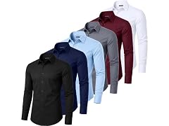5Pk Mens L/S Stretch Dress Shirt