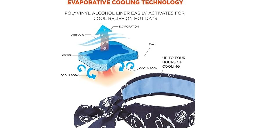 Ergodyne Chill-Its 6710 Evaporative Cooling Dew Rag – 2-Pack, Instant Heat Relief For Work, Sports, Fevers & Hot Flashes