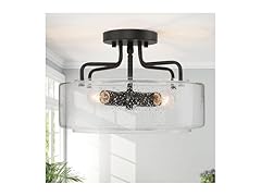 LALUZ Faux Wood Ring Ceiling Light Fixture, 14.5"