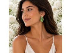 18K Gold Green Resin Stud Earrings