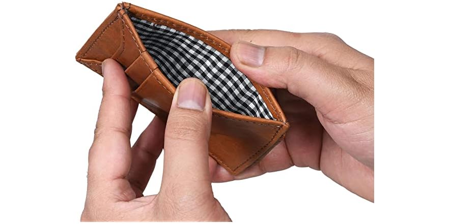 Minimalist Slim Wallet w/ Money Clip, Hickory