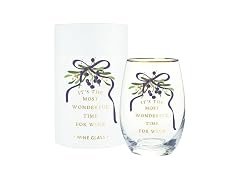 Stemless Christmas Wine Glass with Gold Foil, 17-Ounce