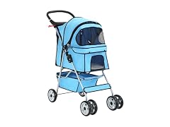 BestPet 4-Wheel Foldable Pet Stroller Blue