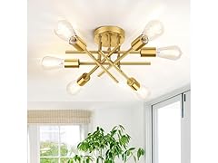 TOBUSA 6-Light Semi Flush Mount Ceiling Light Gold