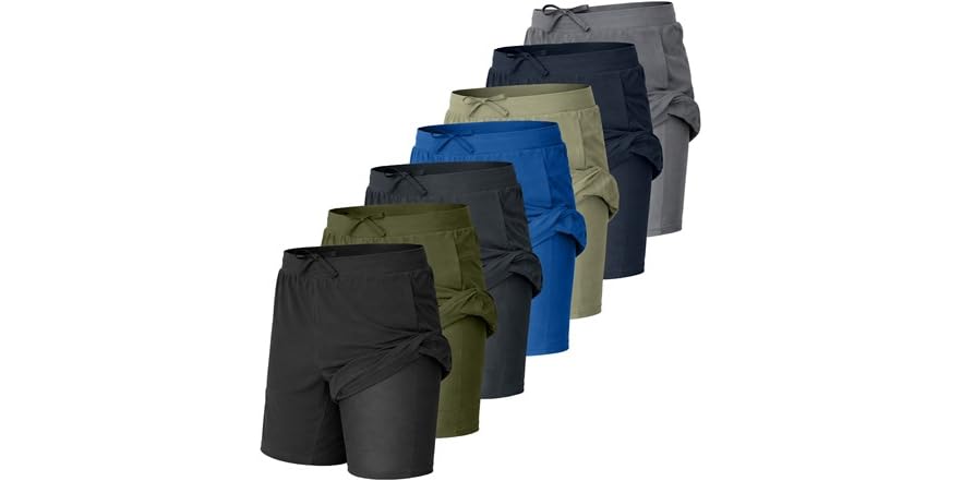$22.99 | 5-Pack Men's 2-in-1 Stretch Active Quick Dry Gym Running Shorts W/ Compression Liner (Sizes, S - 2XL) at Woot!