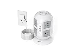 TESSAN 10ft Cord Power Tower (8 Outlets, 1 USB-C, 3 USB-A)