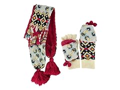 MUK LUKS® Knit Scarf Fur Lined Gloves, Red/Wht
