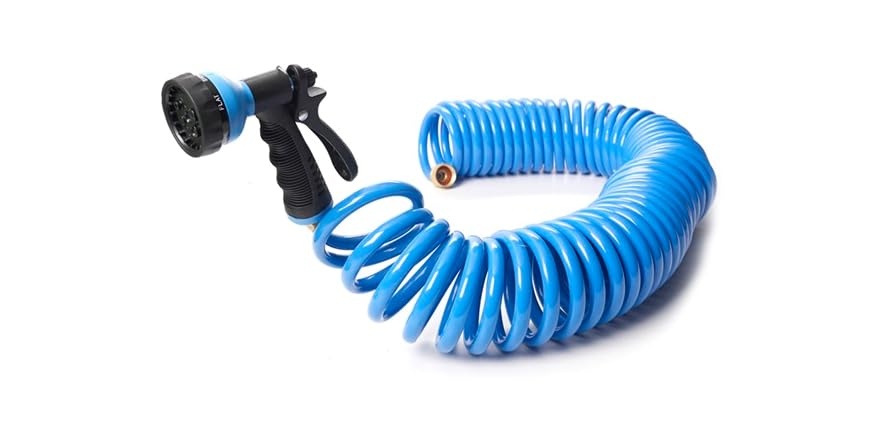 50 Ft Blue Coil Garden Hose with Nozzle