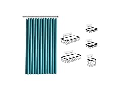 Clara Clark Teal Shower Curtain Set with Blak Caddy