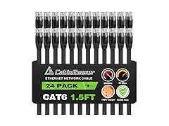 CableGeeker Cat6 Cable 1.5Ft - 24-Pack, Black