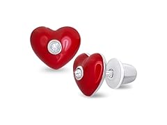 925 Sterling Silver Heart Red Earrings