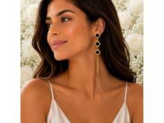 18K Gold Black Stone Tassel Earrings