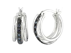 Sterling Silver 0.10 CT Blue Diamond Hoop Earrings