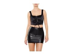Forever 21 Women (M) Satin Lace-up Crop Top