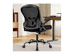 BESTFAIR Office Chair, Ergonomic Mesh Desk Chair with Adjustable Lumbar Support & Flip-Up Armrest, Mid Back Computer Chair, Swivel Task Rolling Chair for Home and Office (Black) (Open Box)