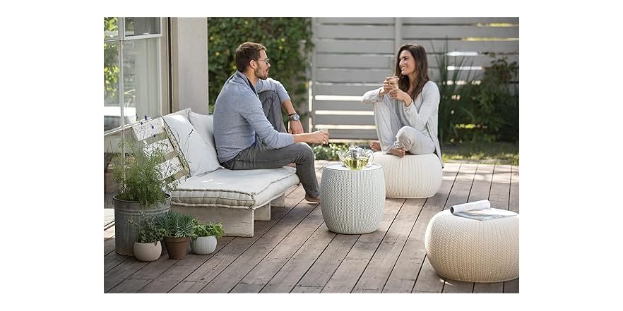 Keter Urban Knit Pouf Ottoman Set Grey & White