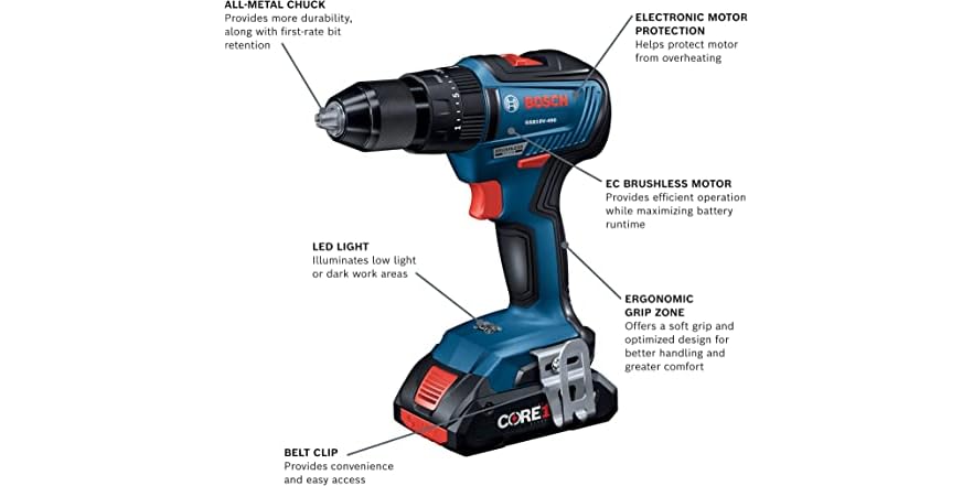 Bosch GXL18V-224B25 18V 2-Tool Combo Kit With Connected-Ready Freak Two-In-One Bit/Socket Impact Driver and Brute Tough 1/2 In. Hammer Drill/Driver