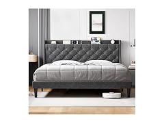 GAOMON Full Bed Frame, Charging, Grey