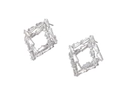 Silver Twisted Square CZ Stud Earrings